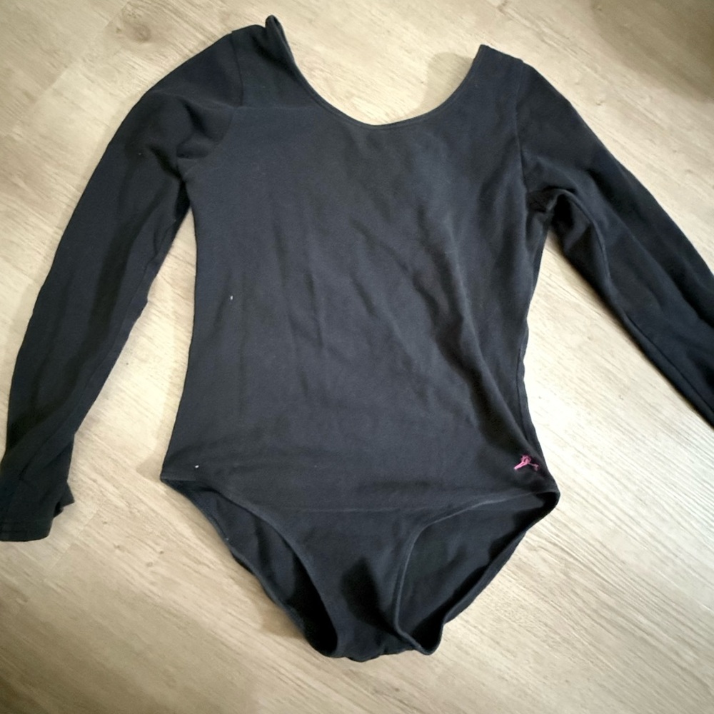 Capezio Black Long Sleeve Dance Leotard with Pink Logo Tag